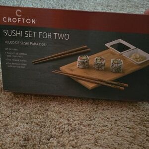 New Crofton Set Of 2‎ Sushi Set Ceramic Dishes Chopsticks Bamboo Board